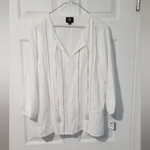JM Collection Ivory Blouse with Tassel Details